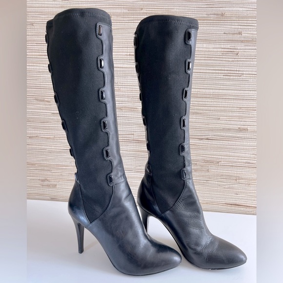 Y2K B Makowsky Jeweled Stretch Leather Knee High Black Vintage Boots Womens 8.5 - Picture 5 of 17